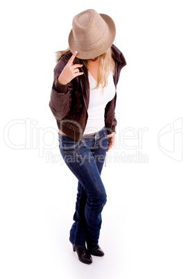 front view of young female wearing hat