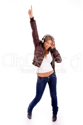 front view of woman enjoying music