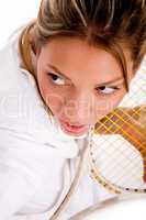 high angle view of tennis player holding racket