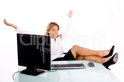 front view of smiling businesswoman in office