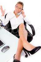 top view of executive busy on phone
