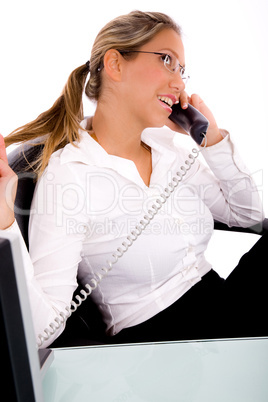 side view of businesswoman talking on phone