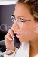 side view of accountant talking on phone