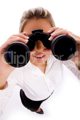 top view of manager looking through binocular