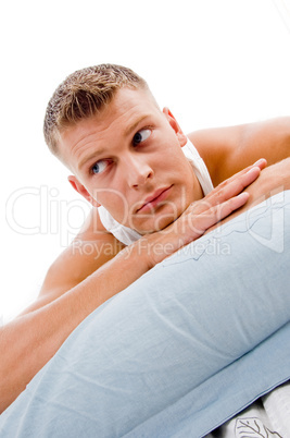 man lying and looking sideways