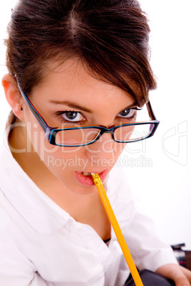 high angle view of young student looking at camera