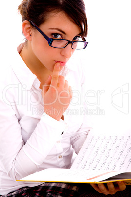 side pose of female student with books