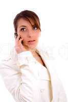 side pose of fashionable woman talking on cellphone