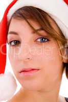 front view of woman in christmas hat