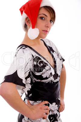 side view of fashionable female in christmas hat
