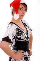 side view of fashionable female in christmas hat