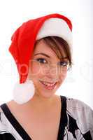 front view of smiling woman in christmas hat