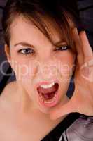 front view of shouting young woman