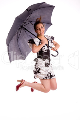 full body pose of Japanese woman jumping high