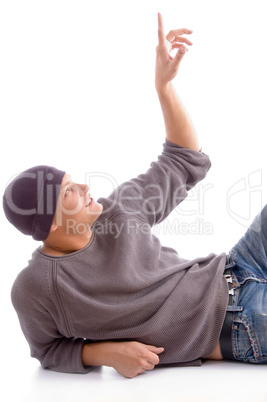 young american man posing with woolen cap