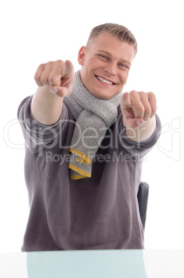 young man pointing you with both hands