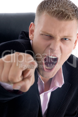 indicating shouting businessman