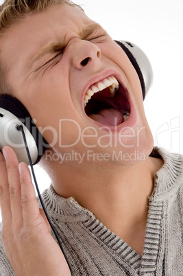 shouting man with headphone