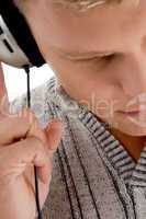 close up of man with headphone