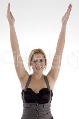 smiling woman stretching her hands