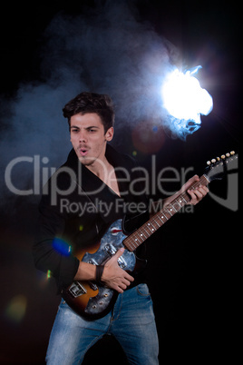 Cool man with electric guitar