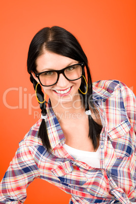 Crazy girl wear nerd glasses smiling