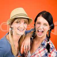 Two woman friends young crazy smile