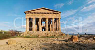 Wide angle view of Concordia temple in Agrigento, Sicily, Italy