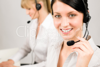 Customer service woman call center phone headset