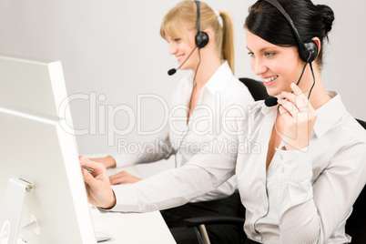 Customer service woman call center phone headset