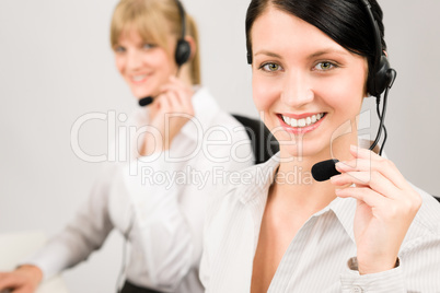 Customer service woman call center phone headset