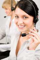 Customer service woman call center phone headset