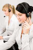 Customer service woman call center phone headset