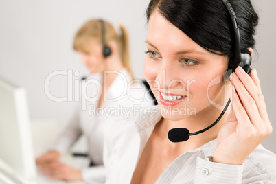 Customer service woman call center phone headset