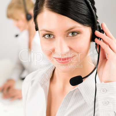 Customer service woman call center phone headset