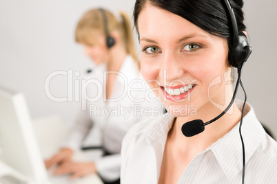 Customer service woman call center phone headset