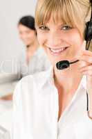 Customer service woman call center phone headset