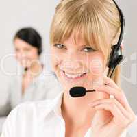 Customer service woman call center phone headset