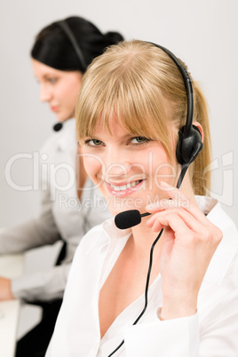 Customer service woman call center phone headset