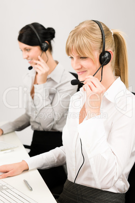 Customer service woman call center phone headset