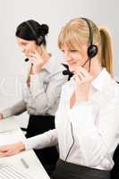 Customer service woman call center phone headset