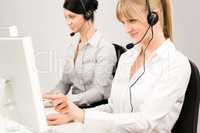 Customer service woman call center phone headset