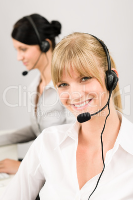 Customer service woman call center phone headset