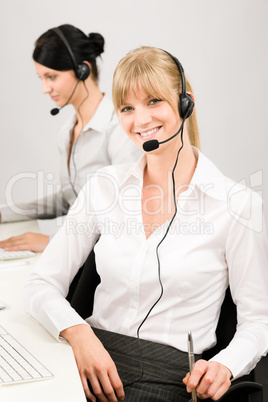 Customer service woman call center phone headset