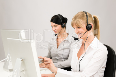 Customer service woman call center phone headset