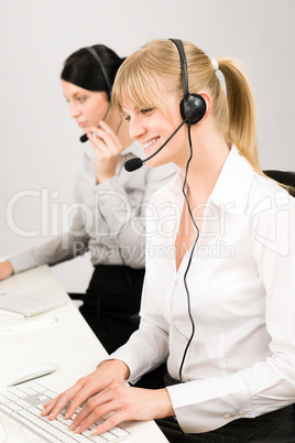 Customer service woman call center phone headset