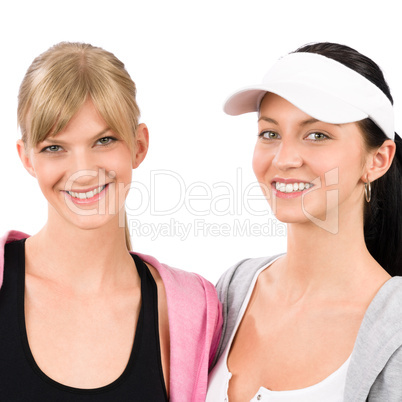 Two sport woman friends smiling