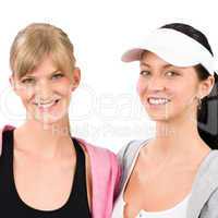 Two sport woman friends smiling