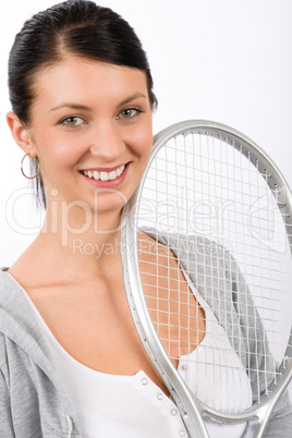 Tennis player woman young smiling hold racket