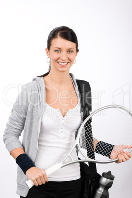 Tennis player woman young smiling hold racket
